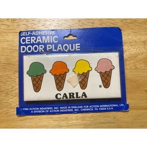 Vintage Retro Dead Stock CARLA With Ice Cream Cone Ceramic Name Wall Sign Plaque